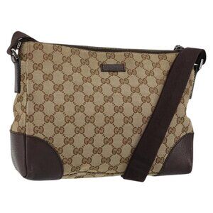 Authentic GUCCI GG Canvas Shoulder Bag Beige Silver 114273